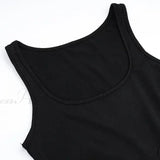 Ærmeløs trapez-midikjole med rund hals, A-snit, ideel til sommer, afslappede strandfester eller clubbing.