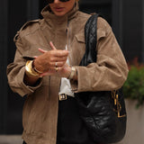 Retro kort ruskindsjakke