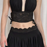 Hellangt blonde bodycon-nederdelsæt uden ryg med dyb V-udskæring