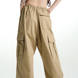 Vintage khaki cargobukser med vide ben