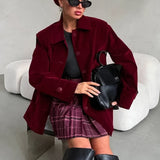 Vintage ensfarvet fløjlsfrakke med knapper