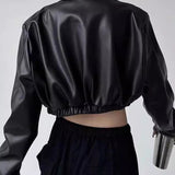 Kort bikerjakke med nedadgående krave