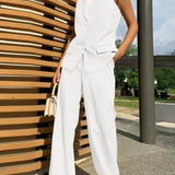 Bukser med vide ben og matchende ærmeløs blazer