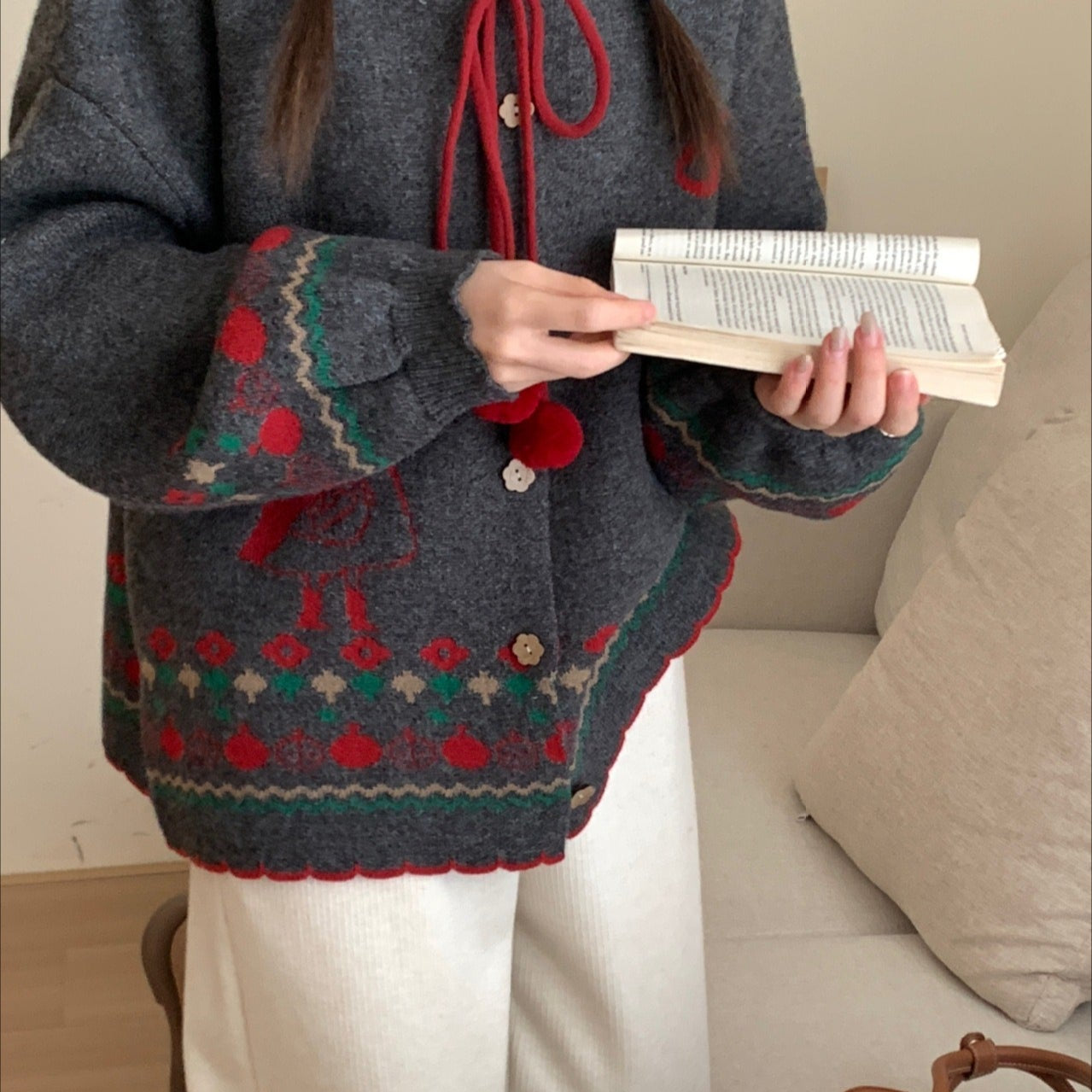 Oversized vest med pomponer