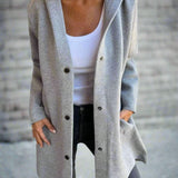 Luksuriøs lang og varm hættetrøje i strik til kvinder