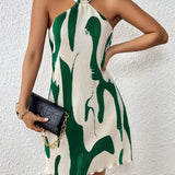 Damekjole uden ryg - Tætsiddende snit - Kort - Plisseret stof - Abstrakt print