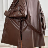 Mellemlang vindtæt PU-frakke med bælte