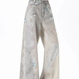 Højtaljede, vide tie-dye jeans