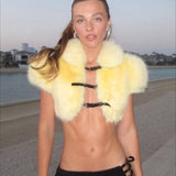 Sexet snørekappe, ensfarvet plysfrakke