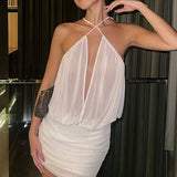 Sexet rygløs V-hals bodycon minikjole