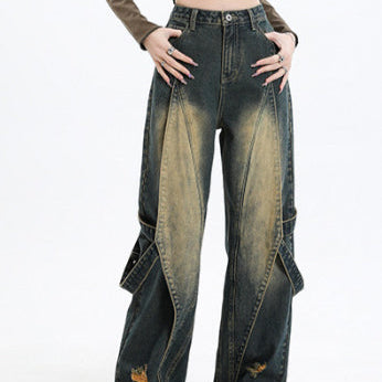 Vintage falmede patchwork-jeans