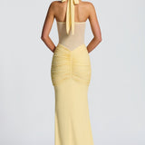 Maxi strikket aftenkjole med bindebånd