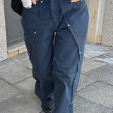 Cargobukser med vide ben, lav talje og nittede slidser