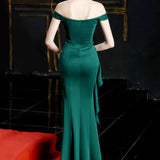 Havfrue maxi aftenkjole med off-shoulder slids