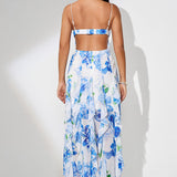 Blomsterprintet aftenkjole med slids