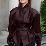 Lædertrenchcoat med opretstående krave