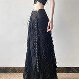 Y2K Gotisk Stil Snøre-Up Patchwork Maxi Nederdel