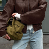 Vintage brun PU-læderjakke