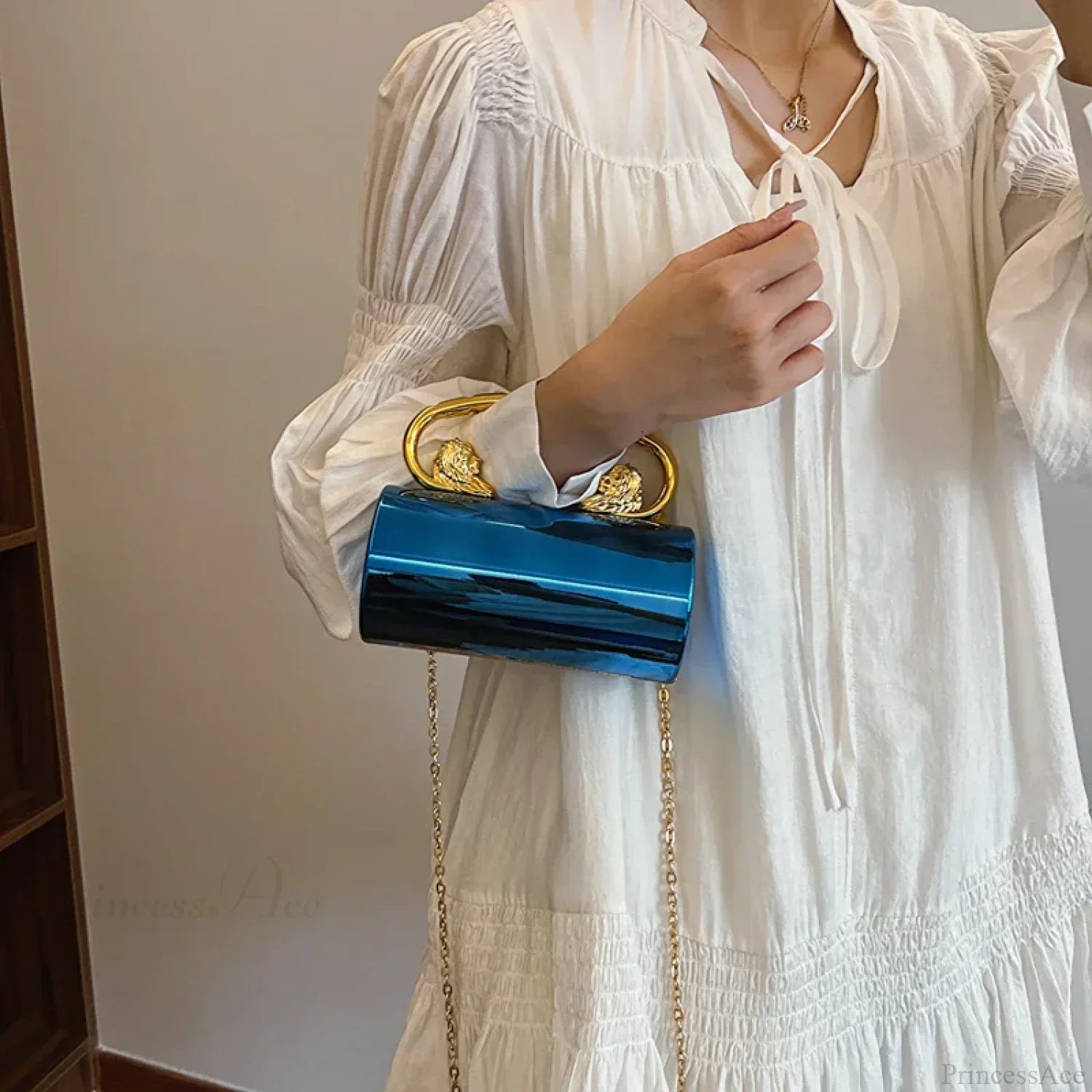 Cylindrisk skuldertaske i akryl, aftenclutch