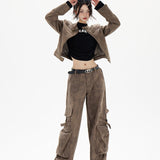 Kort bikerjakke i læder