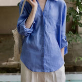 Løstsiddende hørbluse, minimalistisk og afslappet stil