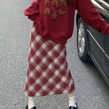 Vintage højtaljet trapeznederdel med slids