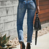 Damejeans med lige ærmer - Høj talje - Stretchdenim - Behagelig slidt stil