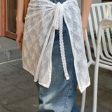 Hvid blonde pinafore nederdel med bindebånd, alsidig midi nederdel