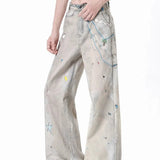 Højtaljede, vide tie-dye jeans