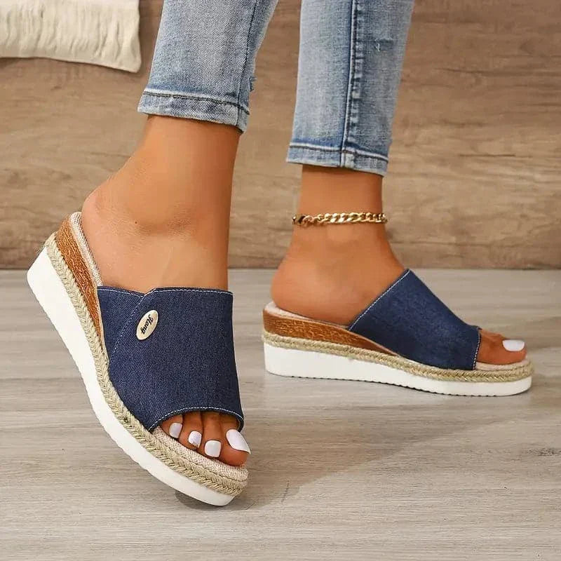Damekilehæl - Denim - Åben tå - Espadrille-stil Platformsål