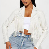 Kort jakke i imiteret læder med frynser