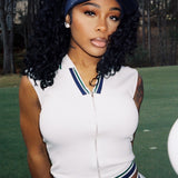 Afslappet og sporty todelt sæt, ensfarvet skjorte med ribbet krave