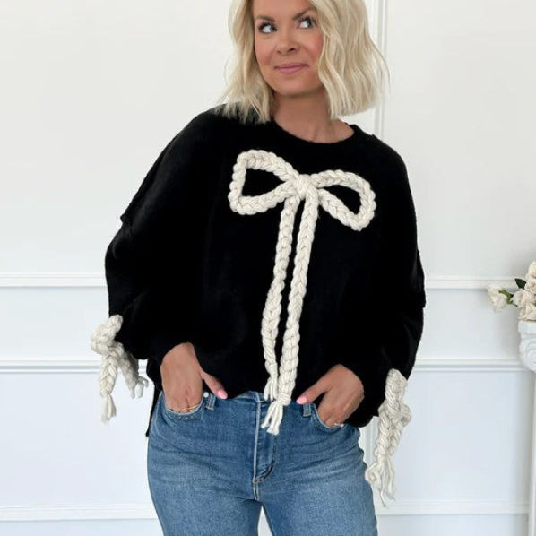 Oversized sweatshirt med paneler og 3D-sløjfe