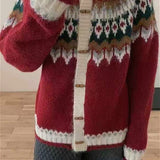 Fair Isle strikcardigan med rund hals og hornknapper, rund hals