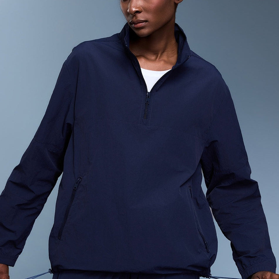 Løstsiddende, ensfarvet sports-sweatshirt med halv lynlås