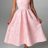 Stropløs trapez-aftenkjole i ensfarvet jacquard