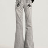 Alsidige, røggrå, smalle bootcut-jeans