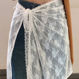 Hvid blonde pinafore nederdel med bindebånd, alsidig midi nederdel