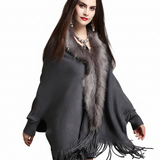 Dameponcho med kunstpelskant – Løs pasform – Frynset kant