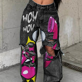 Mellemhøj talje baggy jeans med tryk