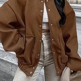 Tyk brun uldfrakke med elastisk kant