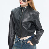 PU-læder pilotjakke med lynlås