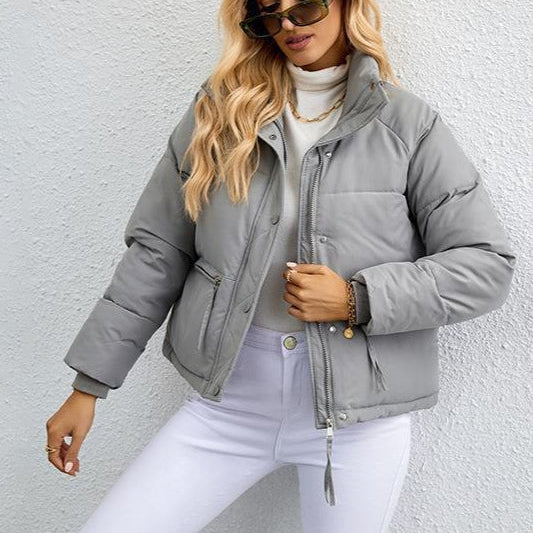 Dunjakke med kort høj krave