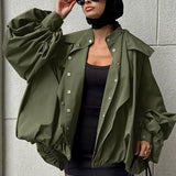 Unik oversized og slank retro grøn trenchcoat i to dele