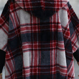 Kortærmet frakke med hætte i blødt, ternet stof