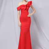 Maxi havfrue-aftenkjole med skulderlukning