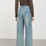 Højtaljede, bløde, broderede cropped jeans