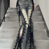 Flared denim jeans med snørebånd