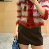 Stribet, cropped cardigan med rund hals