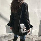 Sort blazer i uldblanding med snørebånd